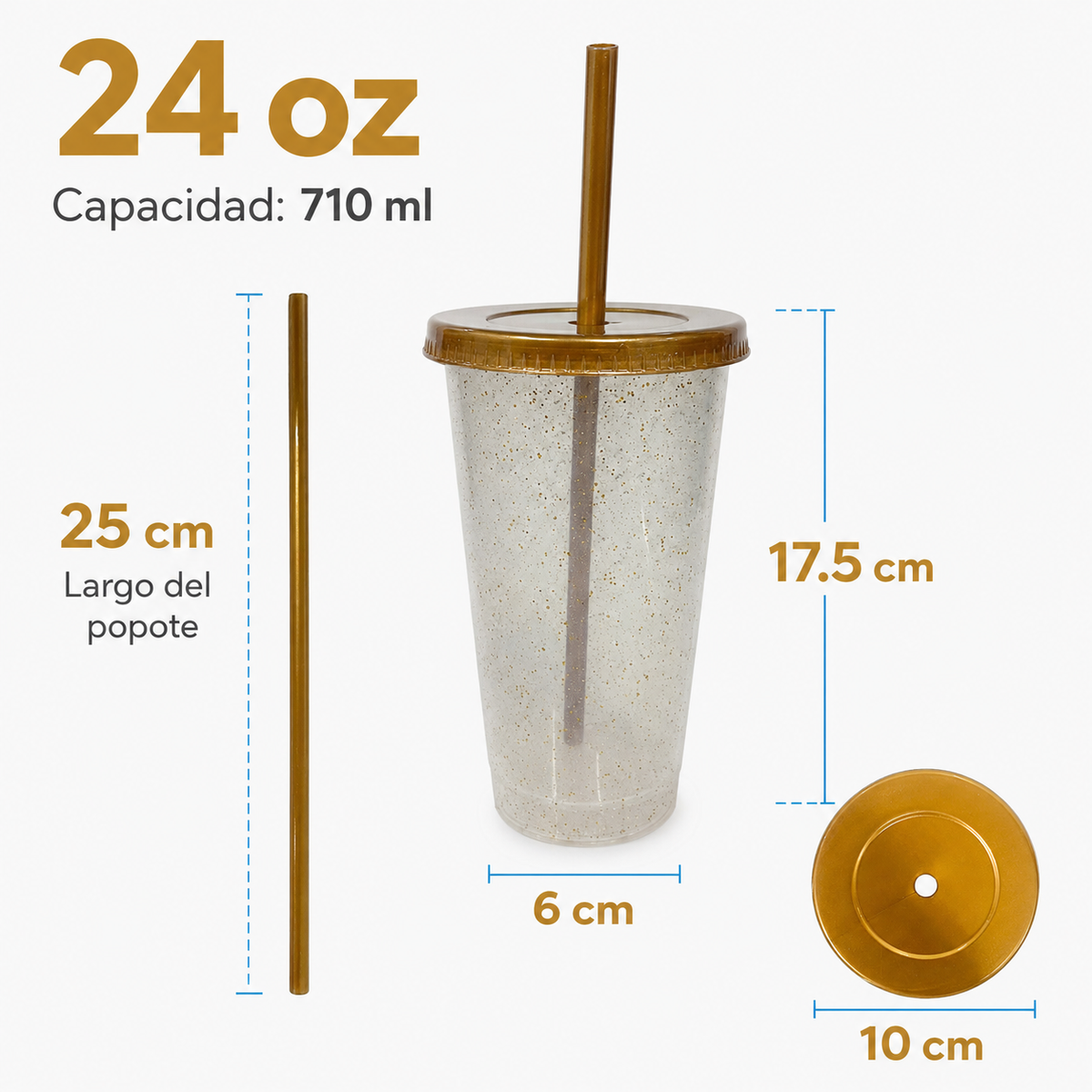Vaso glitter con tapa y popote 24 oz para fiesta – Kupp