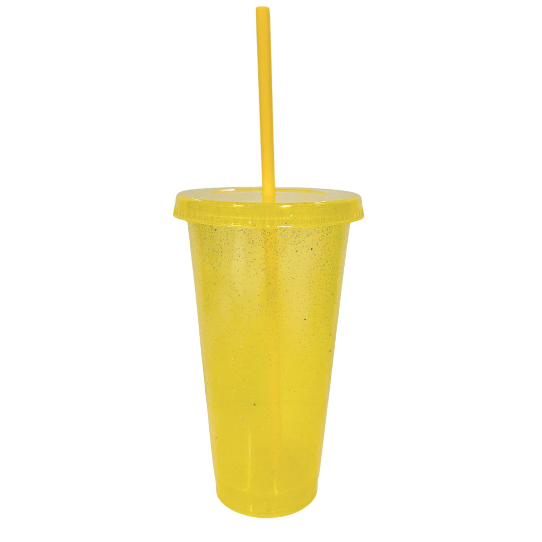 Vaso glitter con tapa y popote 24 oz amarillo – Kupp