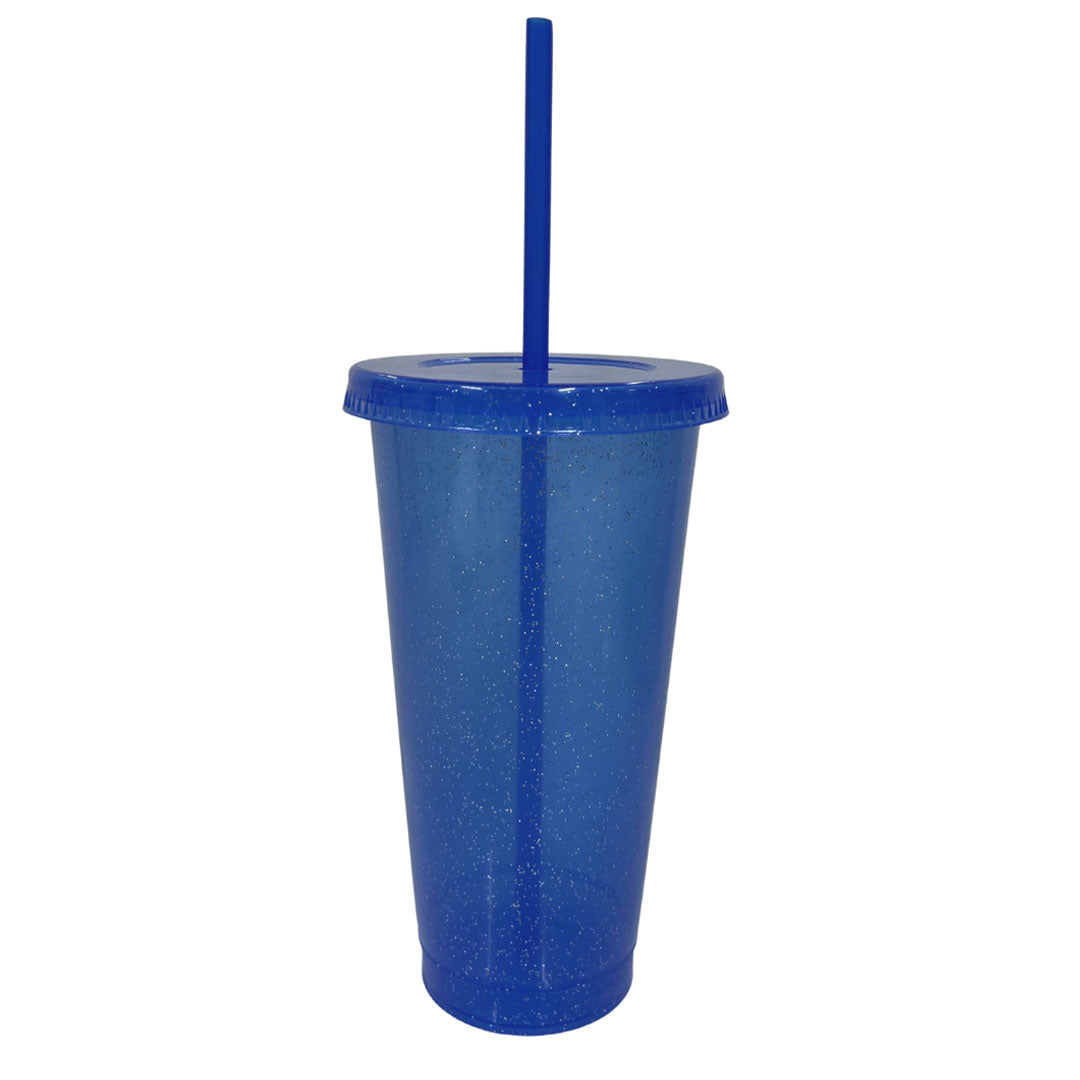 Vaso glitter con tapa y popote 24 oz azul – Kupp