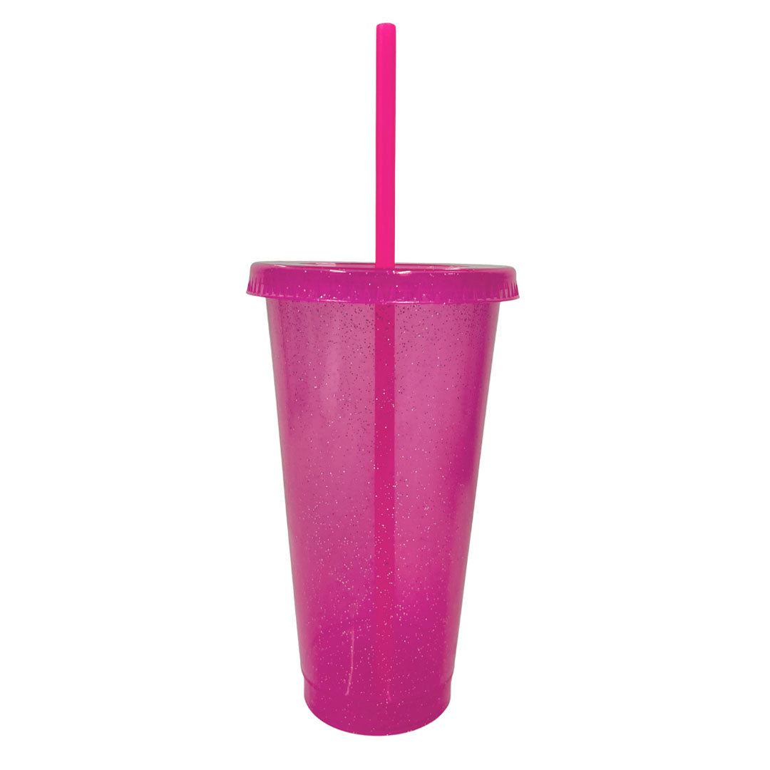 Vaso glitter con tapa y popote 24 oz rosa – Kupp