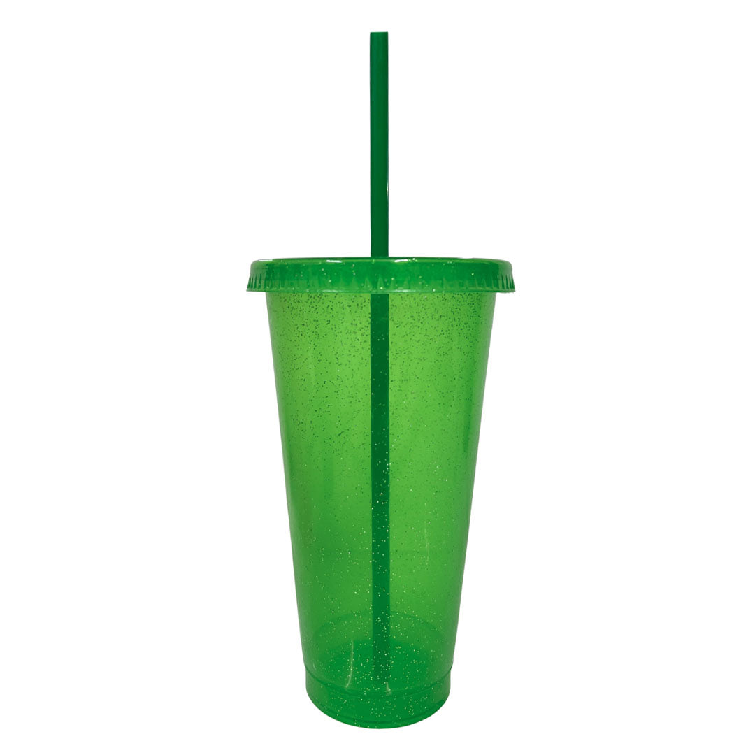 Vaso glitter con tapa y popote 24 oz verde bandera – Kupp