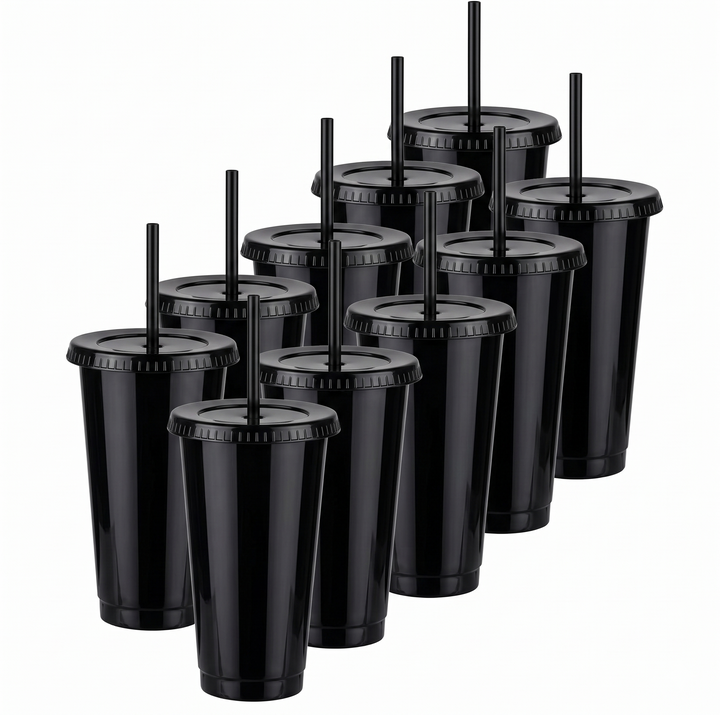 Vaso con Tapa y Popote 24 oz de Plástico Reutilizable – Colores Sólidos