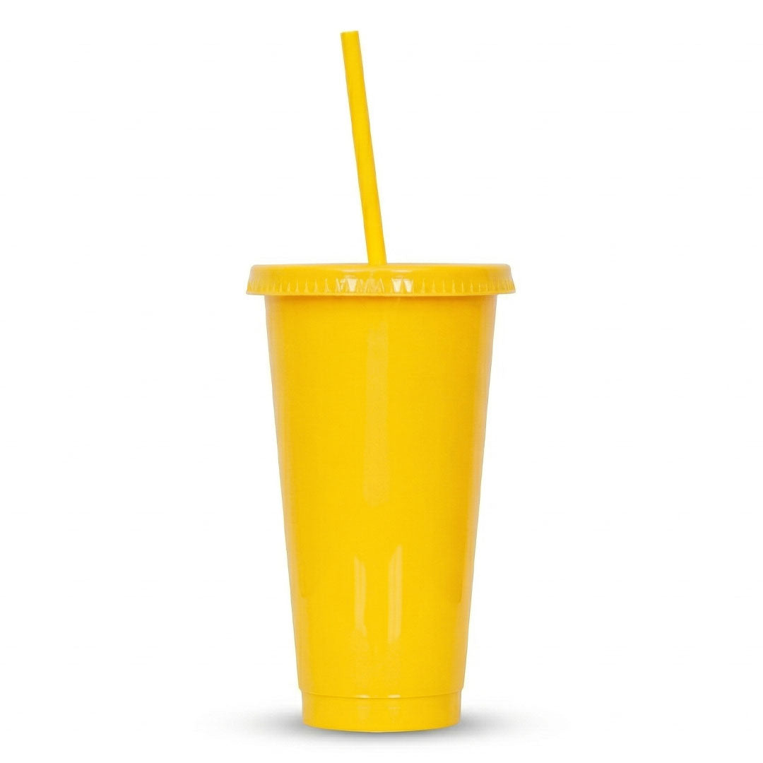 Vaso con tapa y popote 24 oz amarillo – Kupp