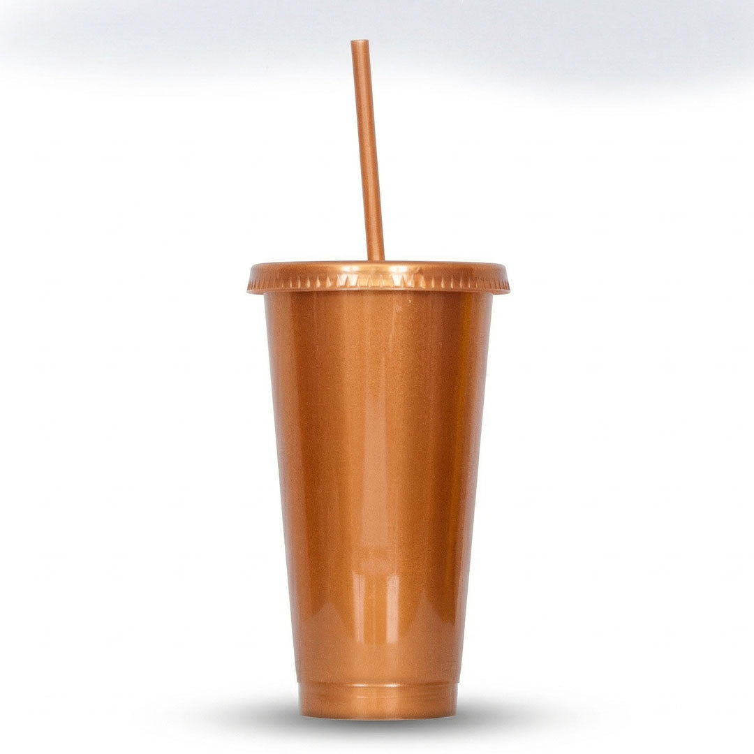 Vaso con tapa y popote 24 oz dorado – Kupp