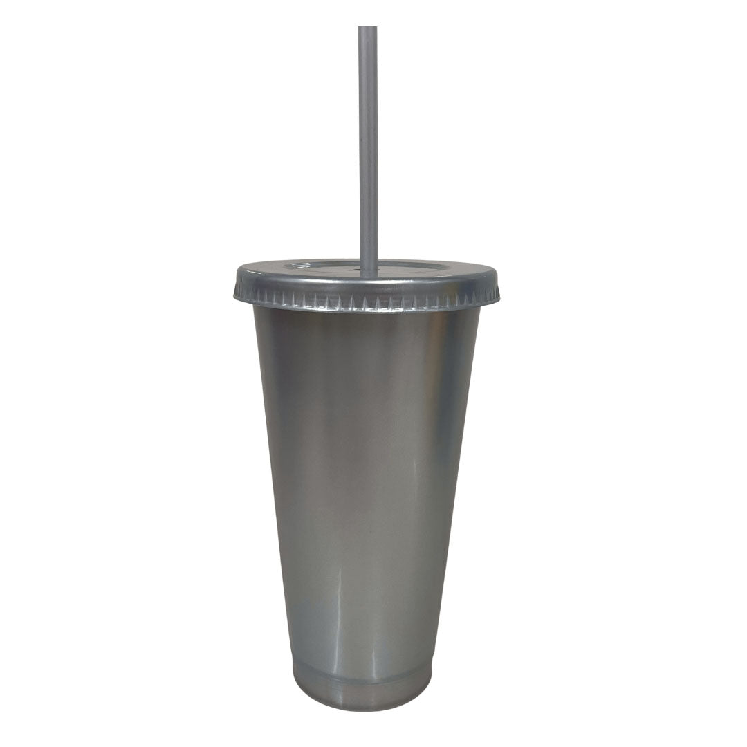 Vaso con tapa y popote 24 oz plateado – Kupp