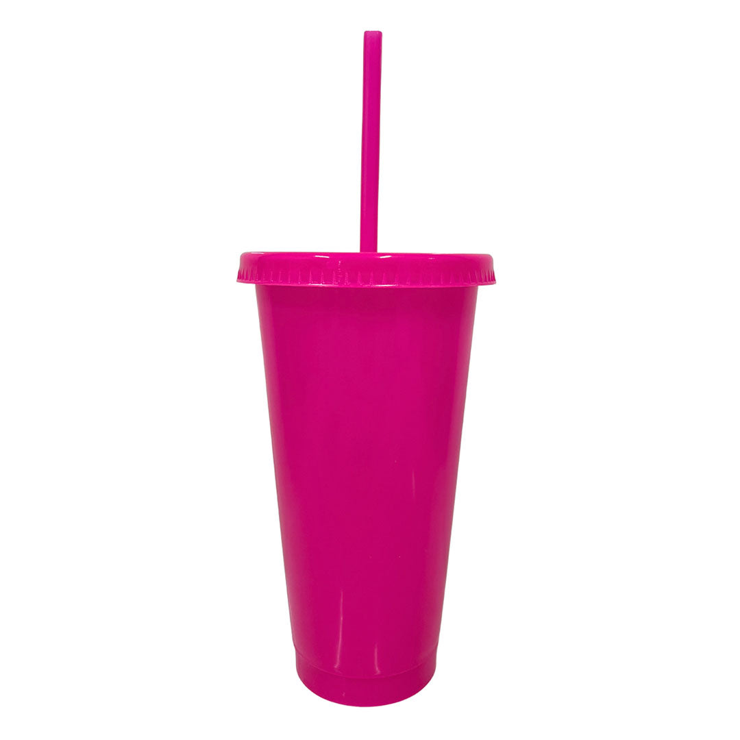 Vaso con tapa y popote 24 oz rosa fiusha – Kupp