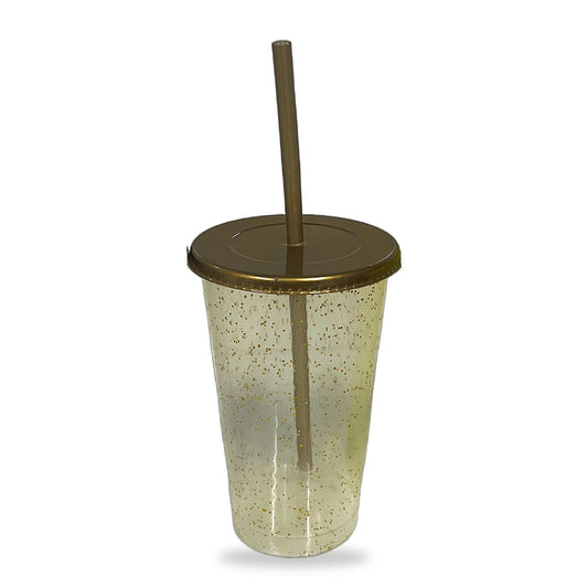 Vaso glitter con tapa y popote 16 oz dorado – Kupp