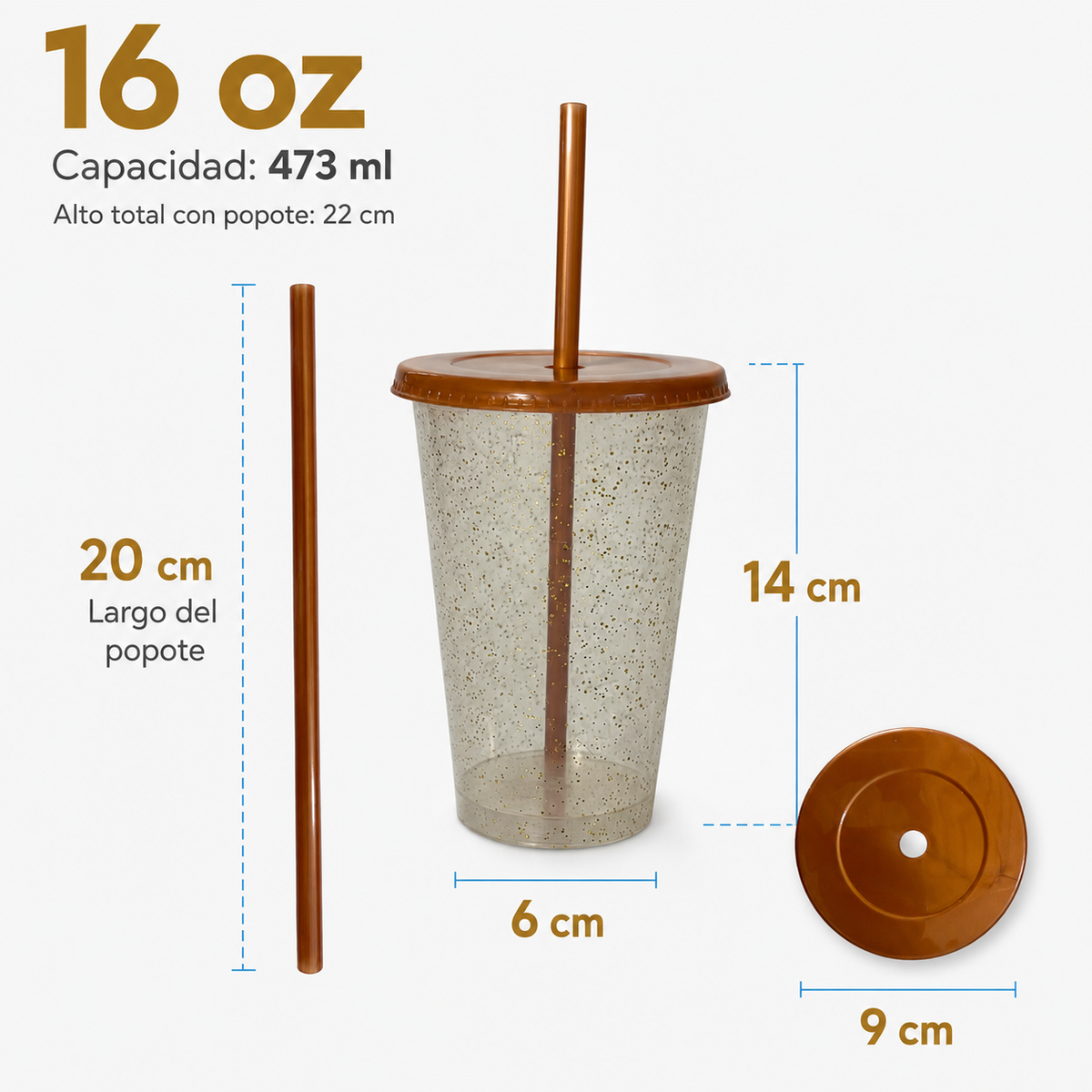 Vaso glitter con tapa y popote 16 oz – Kupp
