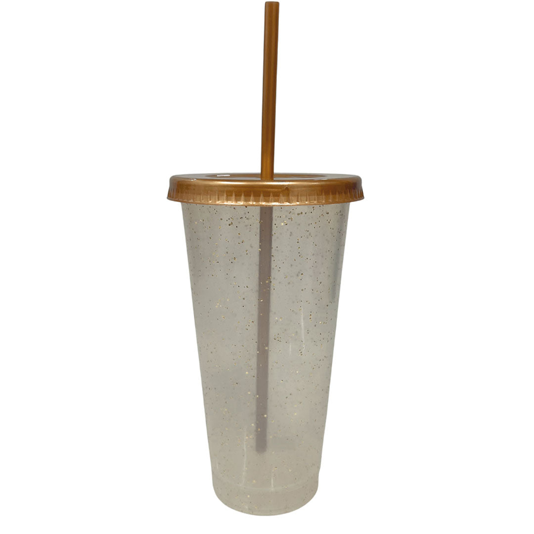 Vaso glitter con tapa y popote 24 oz dorado – Kupp