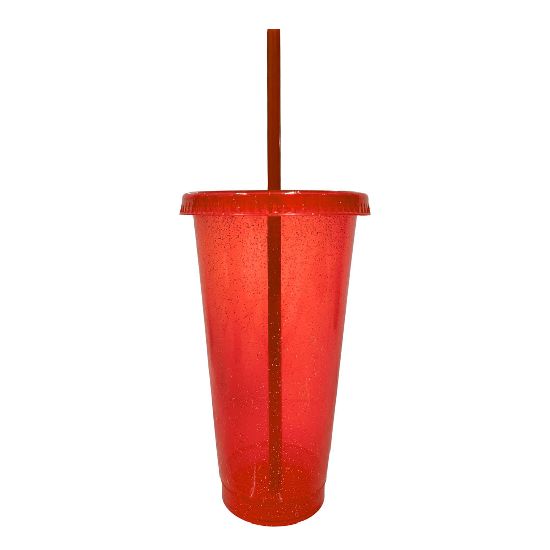 Vaso glitter con tapa y popote 24 oz rojo – Kupp