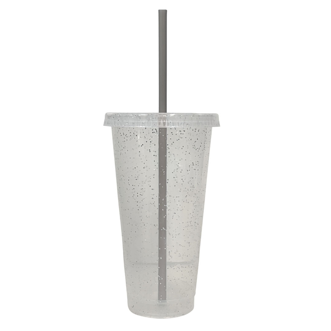Vaso glitter con tapa y popote 24 oz transparente – Kupp