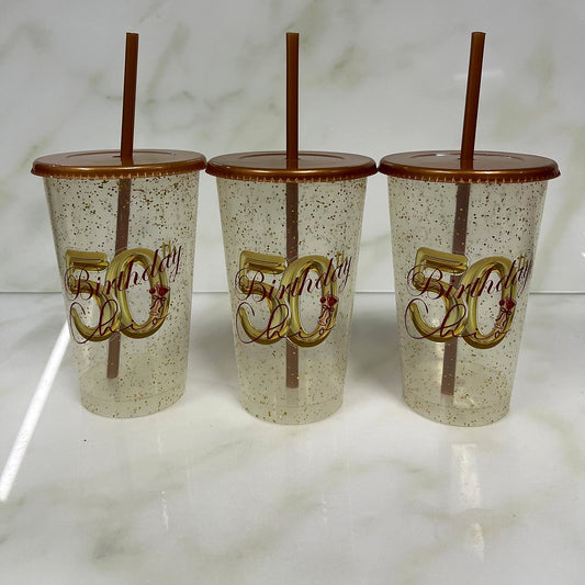 Vasos glitter personalizados para cumpleaños dorado – Kupp